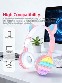 Tai nghe không dây có thể gập lại, có micro, có thể thu vào, đèn LED bong bóng, âm trầm HiFi, quà tặng giá rẻ cho phụ nữ, lớp học trực tuyến, giảm căng thẳng - Hồng - Xem 5