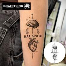 2pcs INKARTLINK Balanced Art Heart Brain Decorative Temporary Waterproof Tattoos, Long-Lasting 1-2 Weeks, Suitable For Both Men And Women, Party Essentials - 黑色 - 查看 7