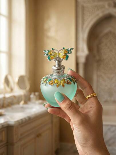 40ml Exquisite Vintage-Style Butterfly Enamel Bottle, Mini Refillable Container, Portable For Travel Or Holidays, Personal Care, Perfume And Essential Oil Decanter, Home Decor, Ideal Gift For Girls (Does Not Contain Perfume; Empty Bottle Only)