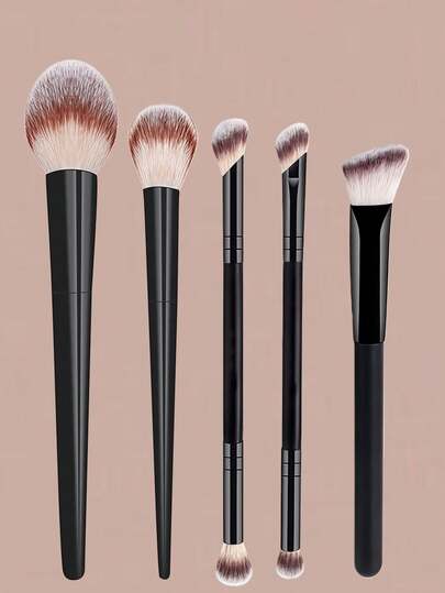  YZIMENG 5件套专业化妆刷套装，包含斜角粉底刷、轮廓刷、腮红刷、散粉刷、眼影刷、遮瑕刷、高光刷和晕染刷。刷毛采用亲肤纤维材质，柔软舒适，不刺激皮肤。便携易用，是旅行的理想之选，也是送给女性朋友的完美礼物。