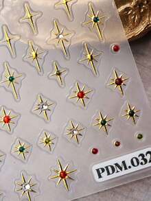 2片装金银星形水钻美甲贴纸 - Y2K千禧十字星美甲贴 - 音乐节/派对/节日美甲DIY装饰 - 彩色 - 查看 3