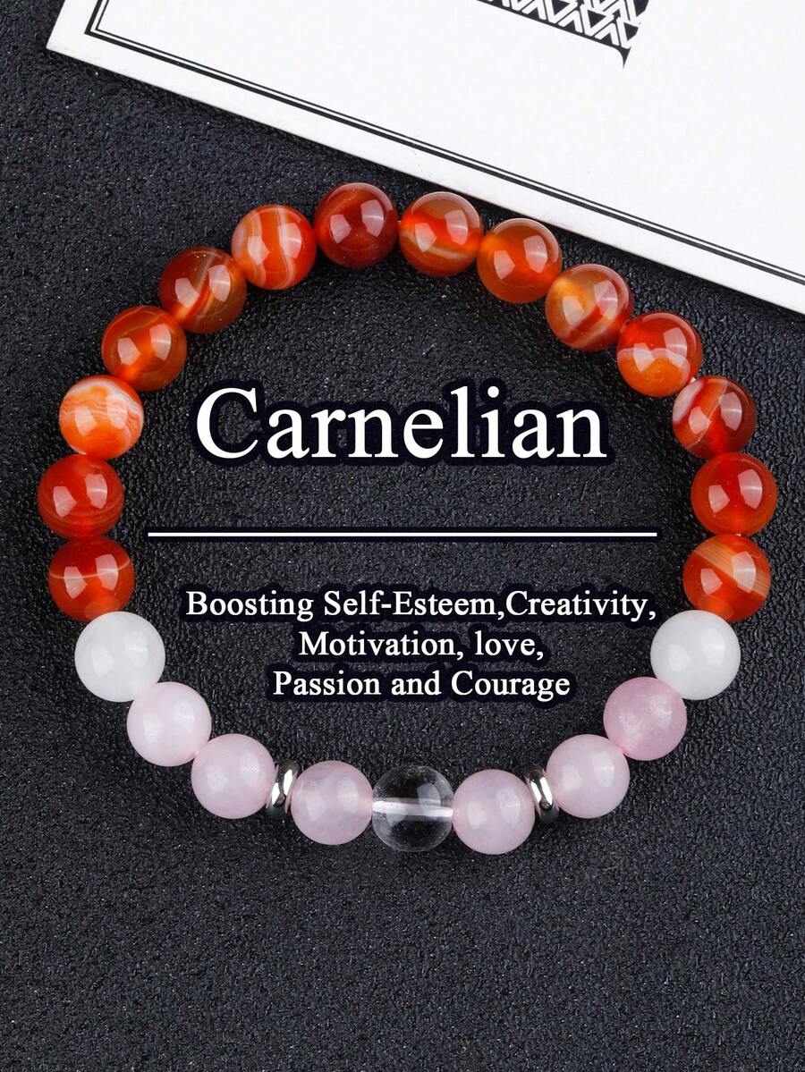 Boho Style Carnelian Bracelet, Healing, Balance, Reiki Bracelet | Stone Of Luck, Confidence, Meditation Spiritual Prayer Beads Holiday Jewelry, Gift For Him,Gifts For Her - Multicolor - View 1