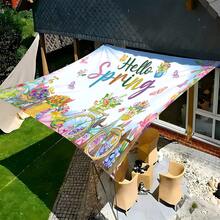 1 pieza Toldo con estampado de primavera "Hola" (Poste no incluido), Escenario vibrante de primavera, Adecuado para playa, camping, jardín, picnic - B - Ver 2