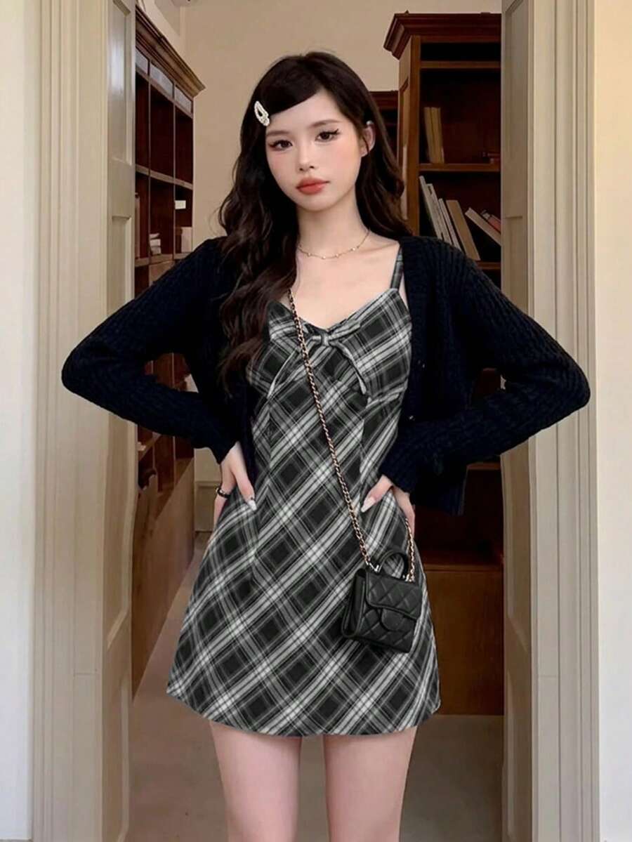 Women's Plaid Print Casual Sleeveless Minimalist Skirt, Summer