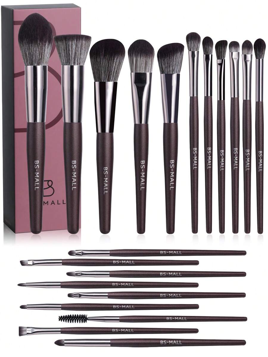 BS-MALL 20件套精准化妆刷套装，便携式无缝化妆刷，全脸化妆工具 - 紫紅色 - 查看 1