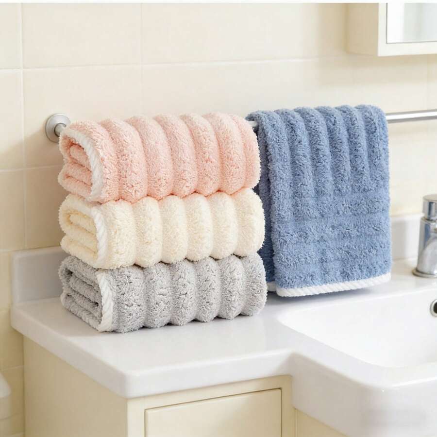 Juego de 4 toallas de felpa de coral suave, toallas superabsorbentes de secado rápido, suaves sin desprendimiento ni decoloración, adecuadas para limpiar la cara y las manos, aplicables para baño, viajes, exteriores, camping, etc.