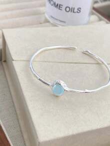 BALMORA 1件S925纯银不对称设计简约时尚椭圆形手链，学院风配饰礼品 - 銀色 - 查看 6