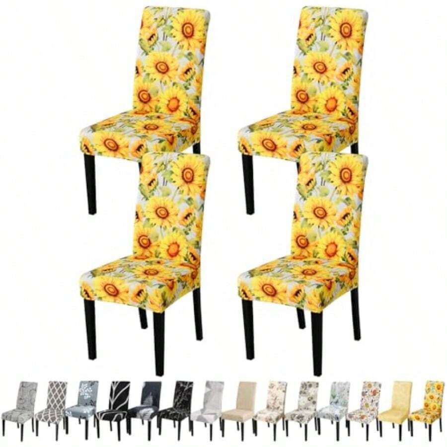 JQinHome - Juego de 4 fundas para sillas de comedor de alta elasticidad extraíbles y lavables para sillas Parsons para fiestas en casa hotel ceremonia de boda girasol 4 piezas - Girasol C018 - Ver 1