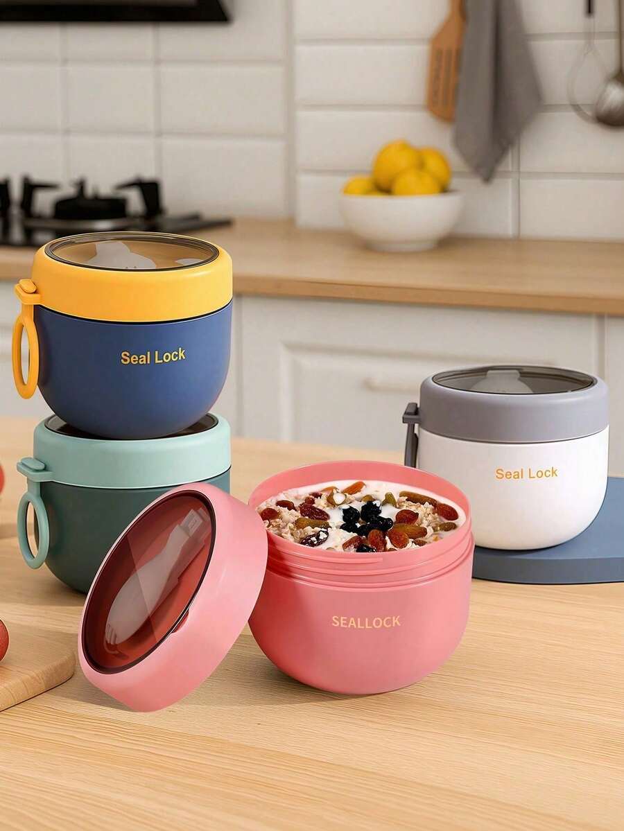 1 hộp đựng yến mạch/sữa chua di động 600ml, hộp cơm trưa chống rò rỉ có thìa tích hợp - Hộp đựng yến mạch, cháo, sữa chua, trái cây, bánh pudding, sữa, súp, salad hoặc ngũ cốc kín hơi để qua đêm - Hộp đựng thức ăn tròn di động có nắp chống rò rỉ, rất phù hợp cho văn phòng, trường học, du lịch, gia đình, dã ngoại ngoài trời - Màu trắng, hồng, xanh lá cây, xanh dương tùy chọn - Chất liệu nhựa, chuẩn bị bữa tối trước, đồ dùng ngoài trời, đồ dùng du lịch, đồ dùng gia đình, quà tặng cho phụ nữ, quà tặng cho nam giới