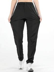 Quần leo núi ngoài trời dành cho nữ, chất liệu lụa băng mỏng nhẹ, nhanh khô, chống nhăn, có túi khóa kéo. - màu đen - Xem 3