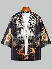 Áo choàng hổ đen kiểu Trung Quốc, áo khoác kimono mùa hè dáng rộng nhẹ dành cho nam. - màu đen - Xem 3