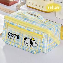 可爱格子小狗铅笔盒，大容量棱镜设计，新款卡通多功能文具包，防污渍，适合中小学生返校季 - Pencil bag - 查看 15