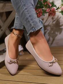 1双女童尖头平底鞋，新款柔软舒适百搭乐福鞋，适合春秋季穿着 - 粉色 - 查看 5