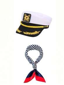 1套情侶裝，包含水手風格服裝、藍色條紋海軍帽、船長角色扮演水手帽、遊艇派對帽及情人節主題禮物 - 彩色 - 查看 3