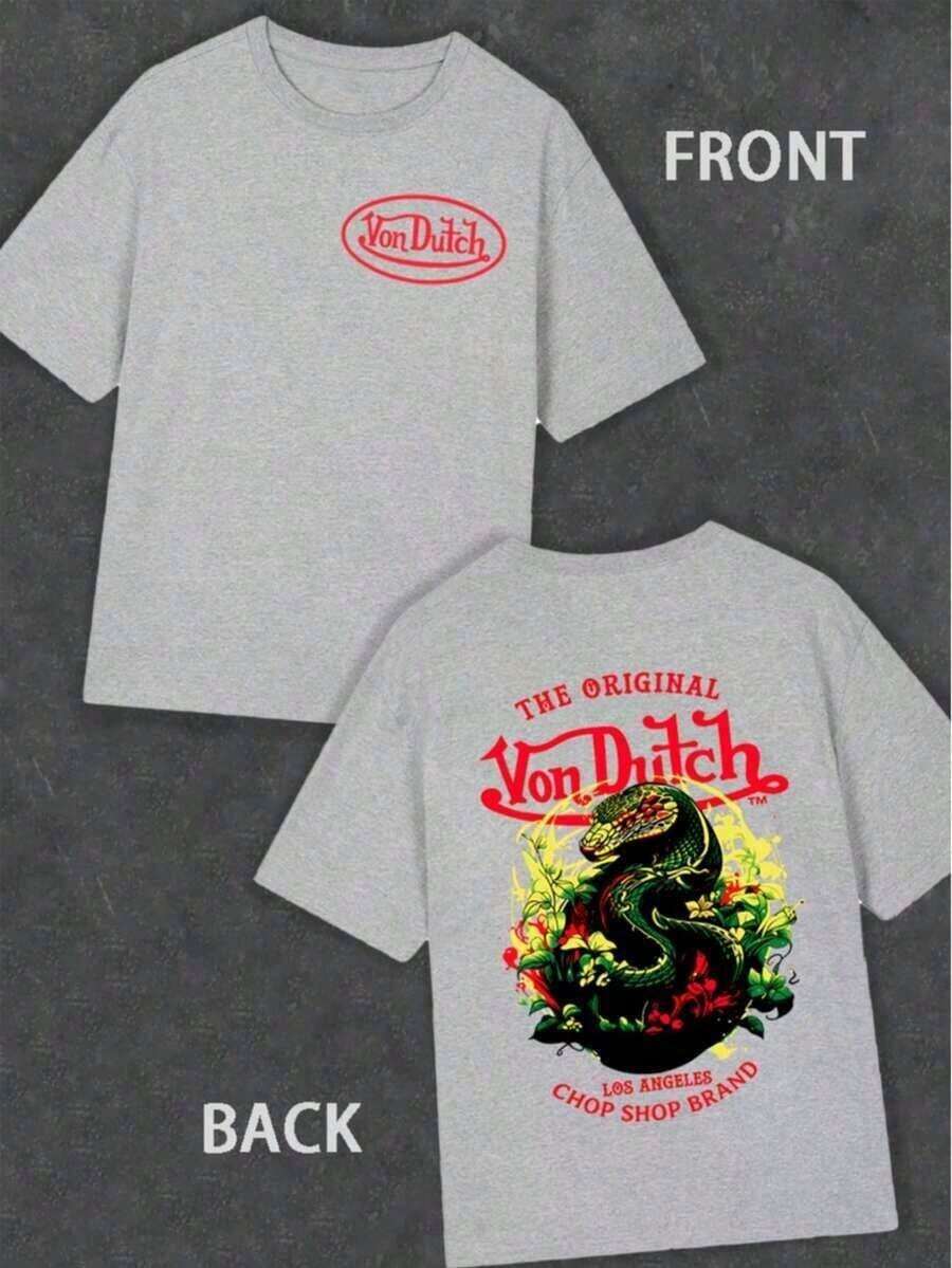 Women Men Double Side Print Von Ditch Dragon Floral Design Red And Green Print Fabric Soft & Skin-Friendly Unisex Style Gifts For Spring Festival, Valentine's Day, St. Patrick's Day & World Cup-Van Dutch Dragon Print Women T Shirt Classic Americana Style Graphic, Vacation Outfits Women,Summer Outfits For Women,Spring Outfits For Women,Summer Tops, Easter Outfit Women - Grey - View 1