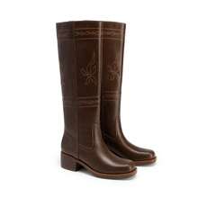 Women's Knee High Boots Pull-On Tall Shaft With Western Stitching Vintage Style Comfortable Square Toe Boots For Women - Màu nâu Sô-cô-la - Xem 11