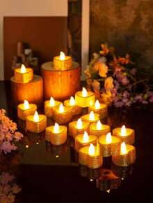 6 buah/Set Lampu Lilin Elektronik Baru, LED Realistis untuk Dekorasi Ulang Tahun, Lamaran, dan Adegan Romantis, Cocok untuk Berbagai Acara - 6 butir bubuk emas - View 4