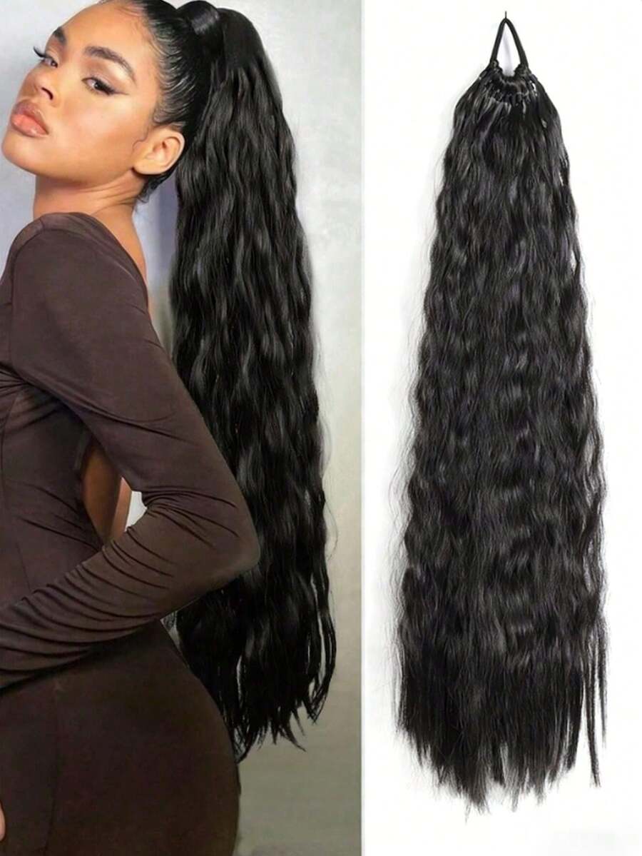 24 Inch Synthetic Wavy Braided Ponytail Wig, With Hair Tie Wrapped Style Ponytail, Suitable For Women, Girls, Daily Wear, Party, Cosplay Hair Elastics Hair Rubber Bands Scrunchies Hair Rope Elastic Hair Tie - Multicolor - View 1
