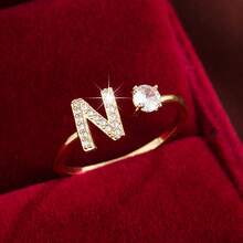 1 chiếc nhẫn điều chỉnh được, thiết kế chữ cái tiếng Anh tối giản, đính đá Cubic Zirconia, dành cho nữ. - Nhiều màu - Xem 63