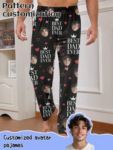 Customized Men's Pajama Pants, Can Print Any Pattern, Personalized Pajama Pants With Photos, Funny Customized Image Comfortable Pajama Pants. Suitable For Father's Day, Birthday, Gifts, Personalized, Colorful, Cute, Witty, Unique, Custom, Ideal Boyfriend Gift, Suitable For Boyfriend, Family, Friends, Elders, Fashionable For Autumn, Holiday Party - Black - View 1