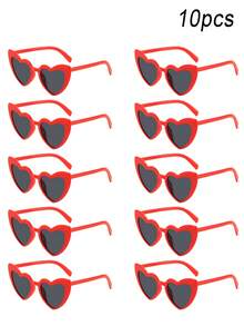 10副男女通用心形眼镜框，时尚复古风多件装，黑白照片眼镜，适合派对、婚礼、伴娘/伴郎、海滩约会、拍照装饰等场合。 - 彩色 - 查看 20