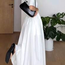 Elegant French Style Maxi Dress With Smock Waist & Ruffle Hem - -Length Party Wedding Guest Gown, Machine Washable Spring Summer Fall Formal Evening Dress - Ivory White - View 4