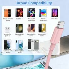 2pcs 6ft USB A To USB-C Charging Cable, Universal Premium Durable Tangle-Free Fast Charging And Data Sync Cable, Compatible With Samsung Galaxy S26 S24 S23 S22 S21 S20, A Series, Note Series, CarPlay, Pro Air, Android Phones, Essential Car Accessory For Summer Travel - Pink - View 5
