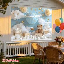 1pc 2D High Definition Polyester Party Background Banner, Fantasy Hot Air Balloon Bear Blue Sky Cloud Starry Background For Birthday Party, Shower Party, Holiday Celebration Decor, Wedding Venue, Photography Backdrop, Patio, Garden, Garage Entrance Porch Party Decor Banner, Outdoor Party Photo Backdrop, Holiday Family Gathering Photo Background - A - View 9