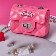 Miniso Bolso de gelatina negro de la serie Barbie / Bolso de tote blanco brillante, estilo todo a juego y ligero, bolso para salidas diarias/compras, regalo de cumpleaños perfecto, material de poliéster (1 pieza) - Rosa - Ver 7