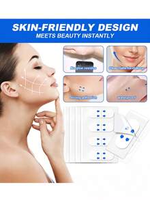 200/160/120/80/40 pièces Super fines bandes de levage du visage invisibles, convenant pour les yeux, le double menton et le cou, patchs transparents pour le modelage du visage, outils de levage du visage et de soins du visage - Transparent - Voir 2