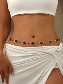 女士腰带/棕色腰带/腰链/金色腰带/珍珠腰带/带扣西式几何复古身体链，休闲流苏，适合夏季连衣裙搭配度假 - 多色 - 查看 13