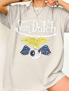 Van Dutch Flying Eyeball Vintage Oversized Graphic Tee Women's Short Sleeve Pure Cotton T-Shirt Loose Fit, Y2K Streetwear Retro Biker Aesthetic Baggy Pullover Gift,2026St Pattys Day Outfit,Easter Outfit Women,Summer Outfits,Vacation Outfits Women,Summer Outfits For Women,Spring Outfits For Women,Summer Tops,St Pattys Day Outfit,Easter Outfit Women - 杏色 - 查看 9