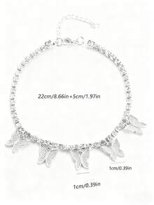 1 chiếc vòng chân hình bướm pha lê sáng tạo, thiết kế tối giản thanh lịch, móc cài có tua rua, phụ kiện thời trang đi biển. - Bạc - Xem 5