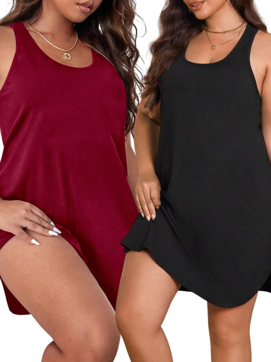 Conjunto de camisón de tirantes finos de 2 piezas talla grande - Multicolor - Ver 1