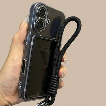 1pc Cute Candy Color Jelly Clear Card Slot Phone Case With Short Lanyard For IPhone 17 Air 16 15 14 13 12 11 Pro Max TPU Back Cover