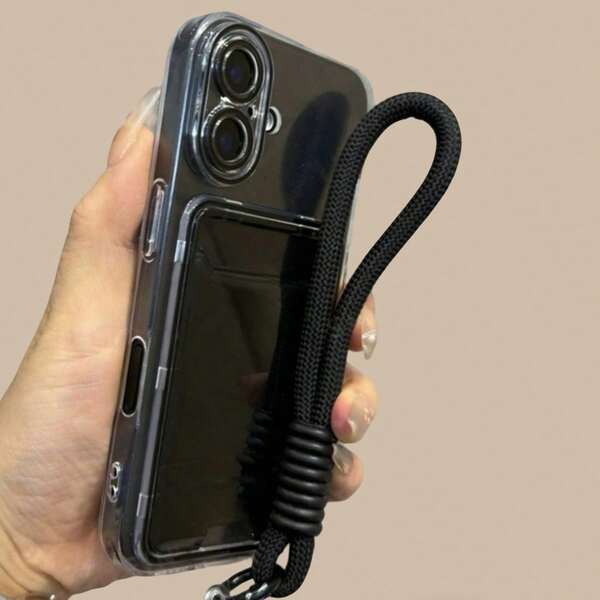 1pc Cute Candy Color Jelly Clear Card Slot Phone Case With Short Lanyard For IPhone 17 Air 16 15 14 13 12 11 Pro Max TPU Back Cover