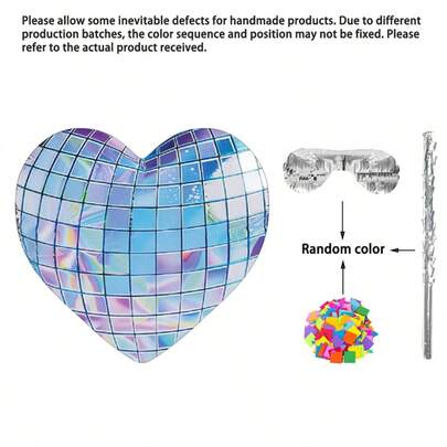 1 Set Disco Ball Heart Pinata Birthday Party Decorations 4pcs, Including Bat, Blindfold, Colorful Confetti, Halloween & Christmas Party Supplies