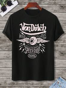 Van Dutch Motor Cycles Built For Speed Speed Shop T Shirt Men Black Graphic Tee Streetwear Biker Style Casual Wear - 黑色 - 查看 2