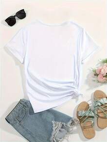 Women's Round Neck Casual Fashion T-Shirt Top, Graphic Tees, Women's Casual Sports T-Shirt, Round Neck T-Shirt, Happy Mother's Day, Warm Wishes , Daily Casual Outfit, Mother's Day, Multi-Layer Text Design, Celebration Wear, Spring Fashion, Comfortable All-Season Top, Cotton Printed Sports Spring/Summer Clothing - 白色 - 查看 2
