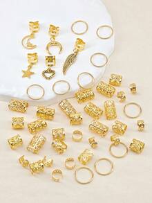 45个心形、翅膀形、星星形、月亮形镂空金属发夹，适合女孩音乐节派对佩戴 - 金色 - 查看 2