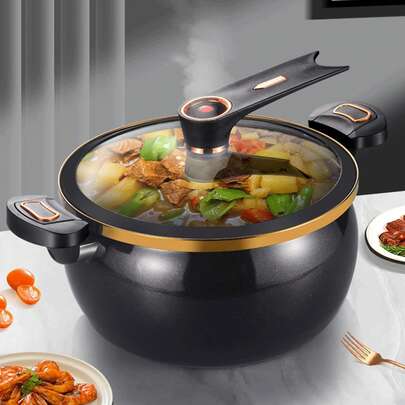 Large 8L Micro Pressure Cooker – Enamel Non-Stick Stew Pot With Quick Release Valve & Slide Lock Lid, Versatile Cooking Pot Compatible With Induction Gas Hob