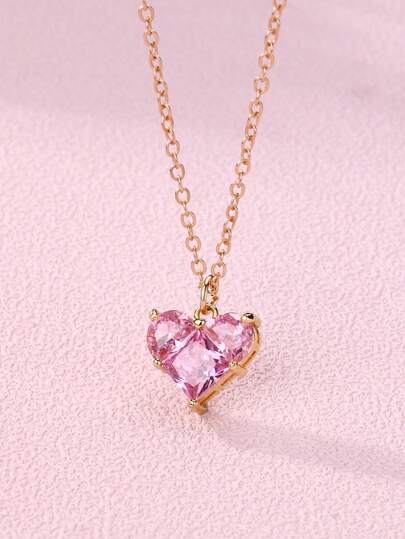 1 pieza Collar con colgante de corazón de cristal de estilo minimalista y dulce para niños, adecuado para uso diario, regalo, vacaciones