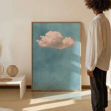 1 pieza Decoración de pared, póster retro con nubes azul cielo, obra de arte en lienzo rosa pálido, adecuado para decoración de sala de estar, estética de dormitorio, un regalo para amigos, ideal para inauguración de casa - A - Ver 6