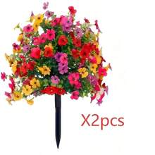OLSPLORE 附地釘的人造植物花卉，適用於戶外春夏季裝飾，戶外與室內花園家居裝飾的人造花，塑膠仿真花，附尤加利葉的仿真雛菊，假植物綠植黃楊木，適用於門廊與露台 - 混色 - 查看 13