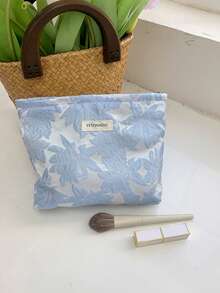 1 PC/Set Blue Floral Jacquard Embroidery Women Girl Makeup Pouch Make Up Bag Portable Large Capacity Cosmetic Bag With Zipper,For Travel And Vacation Essentials,For Sanitary Napkins,Keys,Hair Accessories,Charger,Lipsticks,Cosmetics,Perfume,Makeup Brush Holder Organizer Storage Bag,For Skin Care And Beauty Products,For Women,Students,School Girls,For Birthday Gifts,Friends Gift,Holiday Gift - Màu xanh bụi bặm - Xem 18