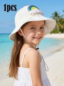 1pc Girls Fisherman Bucket Hat, Cute & Sweet For Summer, Sequin Rainbow White Sun Hat, Lightweight Spring Autumn Hat - 1PC - View 1