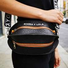 1 Piece Black Microfiber Leather Rugby Bag, Contrasting Color Double Zipper, Wide Logo Strap Crossbody Bag, Compact Shoulder Bag For Daily Commuting & Shopping, Women's. - Black - View 4