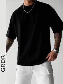 GRDR 男士休闲纯色圆领短袖T恤，舒适时尚，适合休闲、外出、聚会等场合。 - 黑色 - 查看 7