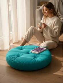 60x60cm Yellow Round Plush Floor Mat Soft Decorative Cushion, Suitable For Living Room, Outdoor, Office, Dining Room, Etc. - Cadet Blue - View 3