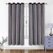 1 buah Tirai Motif Bintang, Cocok untuk Ruang Tamu & Kamar Tidur, Tirai Anti Cahaya, Dekorasi Liburan, Tirai Gaya Putri yang Lucu & Unik - Coffee Brown - View 23